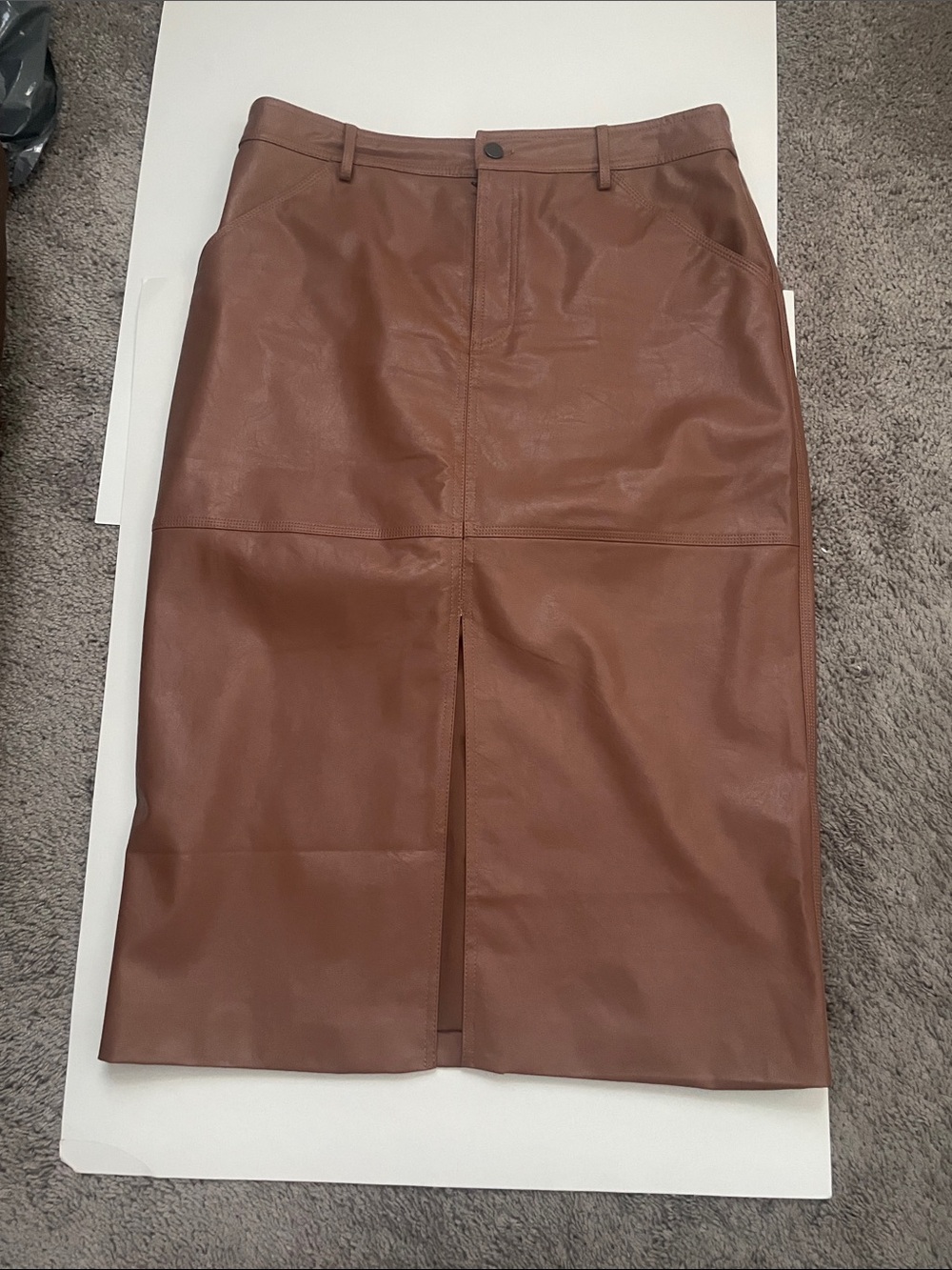 Sanctuary Faux Leather Brittish Tan/Carmel Pencil Skirt with Front slit